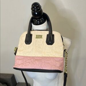 Luv BETSEY JOHNSON Unicorn Satchel Pink &‎ Ivory Quilted Dome Crossbody Bag